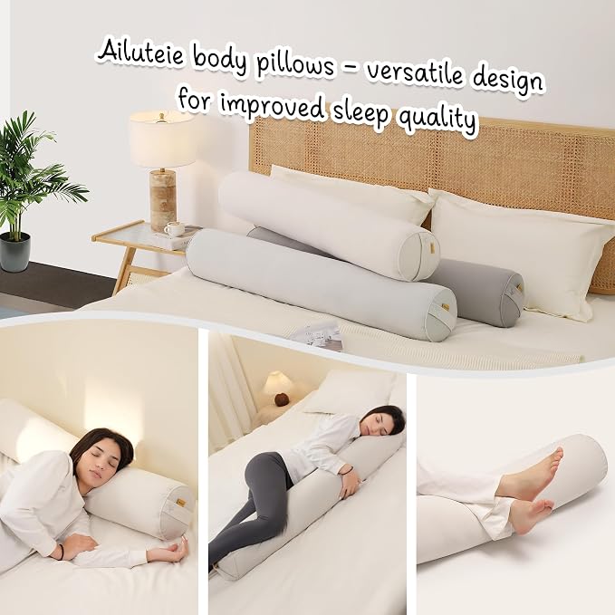 Body Pillow for Adults,Long Round Pillow,Big Cylindrical Pillow,Large Full Bolster Pillows for Side Sleepers (Misty White, 59"*7.87")