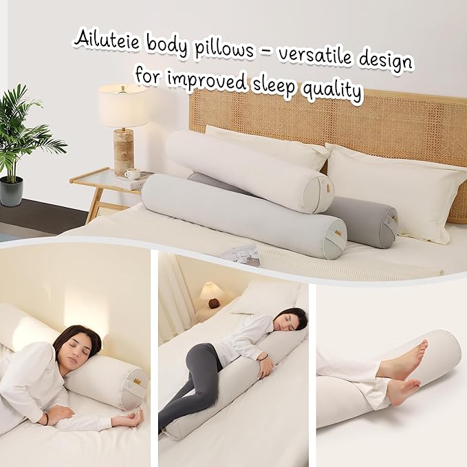 Body Pillow for Adults,Long Round Pillow,Big Cylindrical Pillow,Large Full Bolster Pillows for Side Sleepers (Misty White, 47.24"*7.87")