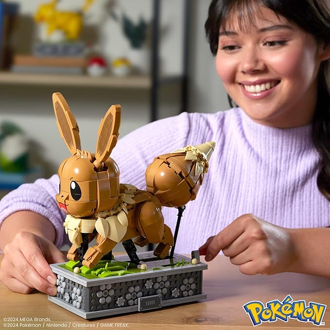MEGA Pokémon Action Figure Building Set, Motion Eevee with 1366 Pieces, Turn Crank for Running Movement, Build & Display Toy for Collectors