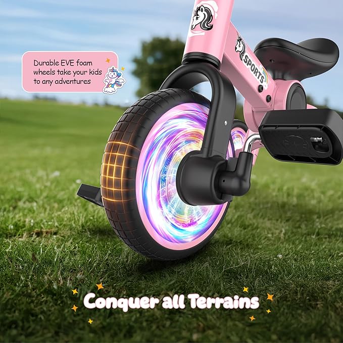 3 in 1 Toddler Balance Bike for 1-4 Year Olds, Colorful Lighting Baby Toddler Tricycle for 1 2 3 4 Year Old with Removable Pedals, Kids Bicycle Toy for Boys Girls Balance Training, Birthday Gift