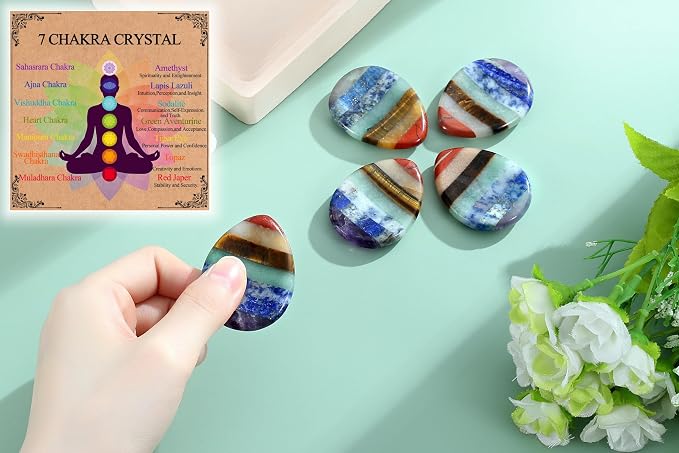 Thumb Worry Stone for Anxiety 7Chakra Teardorp Crystals Healing Stones Meditation Accessories Calm Mental Health Gifts Real Natural Hand Carved Spiritual Decor Anxiety Depression Relief Items