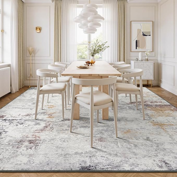 Rugflix 8x10 Area Rugs for Living Room, Washable Beige Grey Large Rug | Machine Washable; Stain-Resistant; Low Pile; Non-Slip; Modern Abstract; Carpet for Bedroom Dining Office Nursery Home