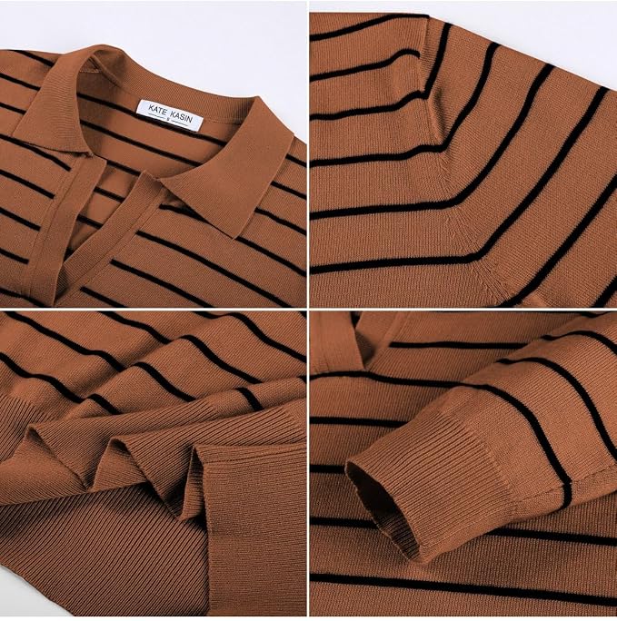 Women's Long Sleeve Classic V Neck Casual Fall Winter Polo Sweater Tops | Basic Collared Knitted Fashion Work Business Formal Daily Wear Versatile Pullover Shirts