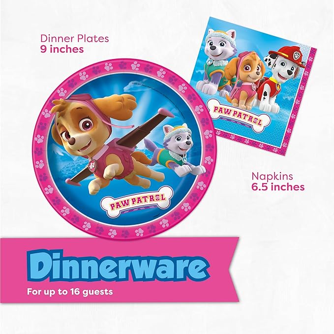 Skye Paw Patrol Birthday Decorations | Serves 16 | Banner, Tablecloth, Plates, Napkins Sticker | Paw Patrol Party Decorations
