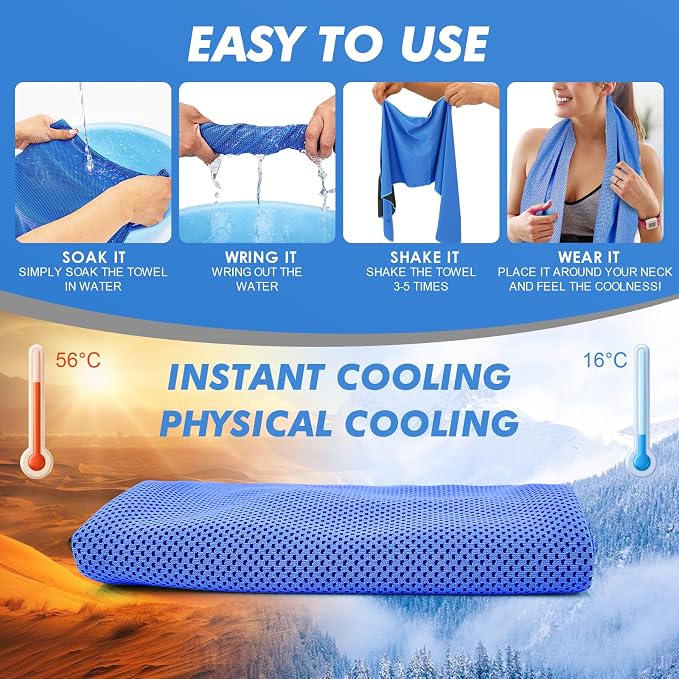 CSITE Cooling Towels for Neck and Face - 12Pack 47x12 Inch Ice Cold Microfiber Towels, Soft & Breathable Cooling Towel for Hot Weather, Sports, Yoga, Workout, Running, Golf, Camping