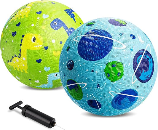 ZOOJOY Pack of 2 Cartoon Playground Balls for Kids 1-6, 6 Inch Rubber Balls for Dodgeball, Rubber Bouncy Kickball, Indoor & Outdoor Game Gaga Balls for Boys Girls with Pump