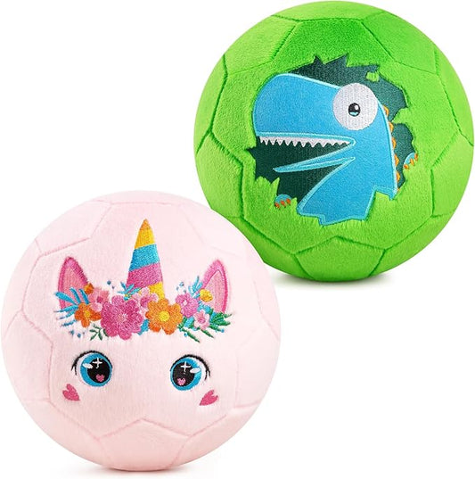 Toddler Soccer Ball with Plush Cover, BPA Free - Size 3 Soccer Ball Soft Touch with Pump for Babies, Toddlers & Kids Ages 1-3 3-5 5-8 - Indoor Outdoor Toys Gift for Boys Girls' Birthday (2 Pack)