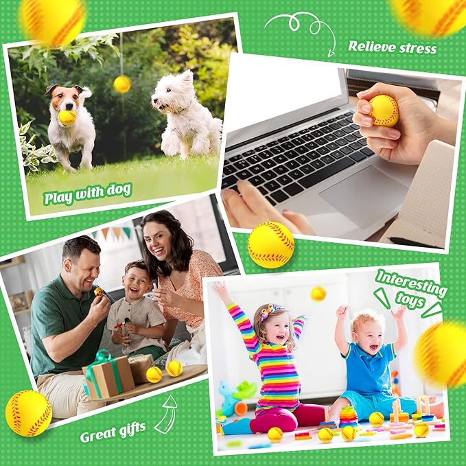 HyDren Mini Softball Stress Ball Bulk Foam Yellow Baseball Squeeze Balls Sport Toy with Storage Bag Party Favors for Anxiety Relief School Carnival Reward Christmas Stocking Fillers(4cm,70 Pack)