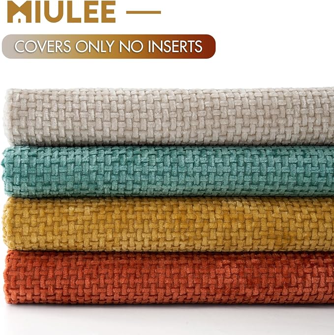 MIULEE Decorative Chenille Fall Pillow Covers Orange Teal 20x20 Pack of 4 | Rustic Home Decor, Retro Vintage Set, Couch Throw Pillows, Farmhouse Boho Cushion Covers for Sofa Bed Living Room