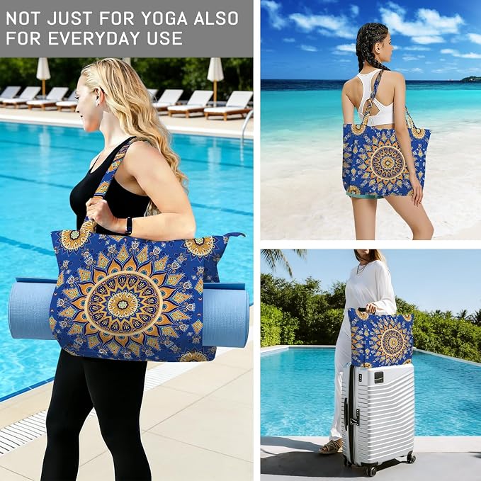 Mandala Yoga Mat Bag Large Yoga Bags and Carrier Fits All Your Stuff Yoga Tote Bags with Zipper Pocket Pilates Bag