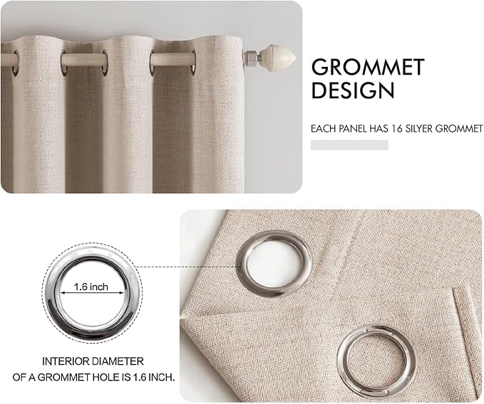 MIULEE Linen Texture Curtains Soild 100% Blackout Thermal Insulated Natural Beige Curtains Grommet Room Darkening Drapes for Living Room Bedroom 42 x 45 (2 Panels)