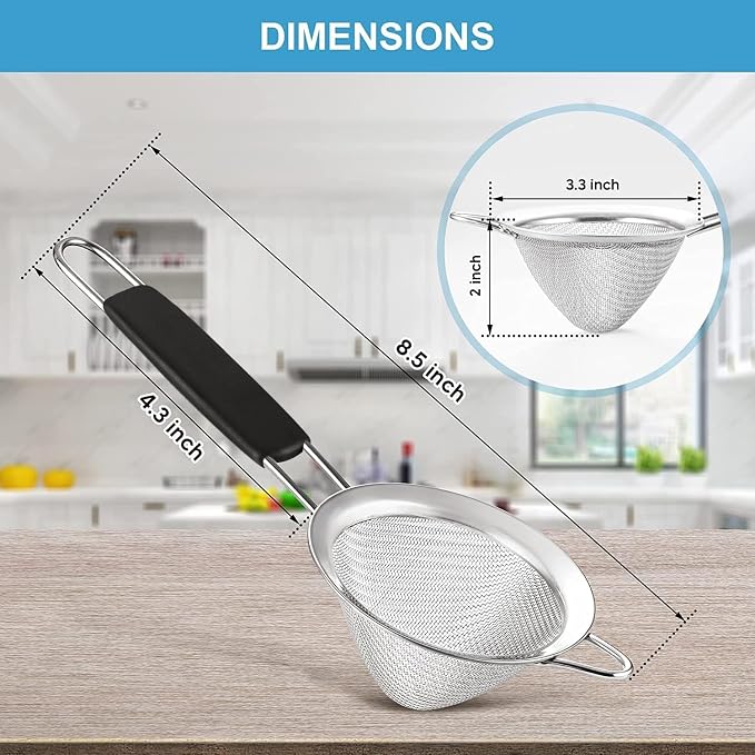 Fine Mesh Strainer - 3.3 Inch Conical Sieve - Tea Strainers for Loose Tea, Coffee Strainer, Food Strainer, Juice Strainer, and Much More!