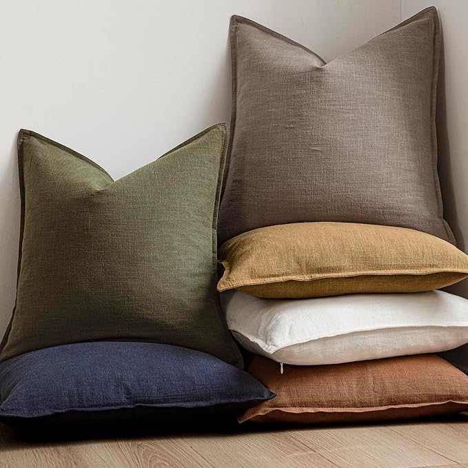 Foindtower Set of 2, Decorative Linen Solid Throw Pillow Covers Soft Accent Euro Cushion Case Farmhouse Neutral Pillowcase for Chair Couch Sofa Bedroom Living Room Home Decor 16 x 16 Inch Brown Tan