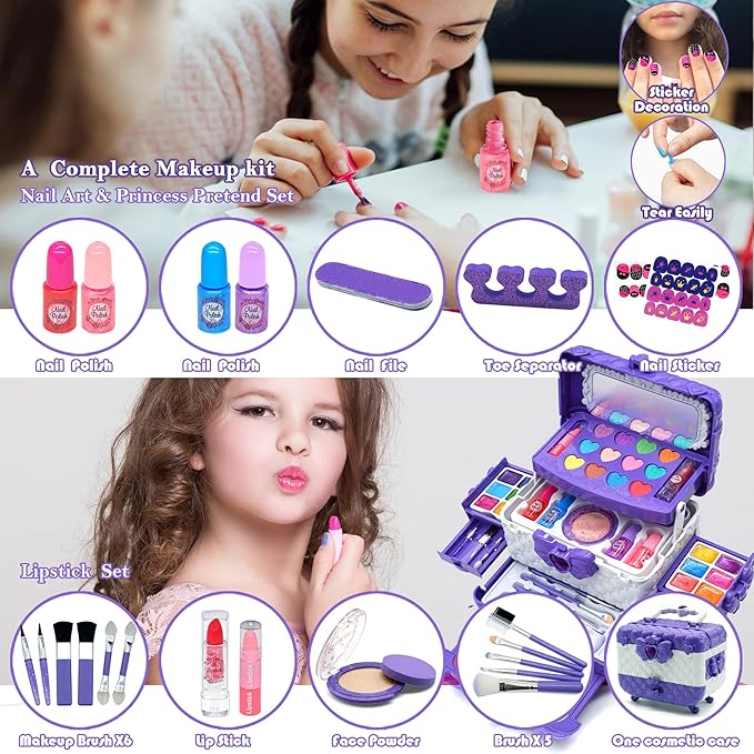 Kids Makeup Sets for Girls - Kids Makeup Sets for Girls 3-4, Maquillaje para Niñas,Best Toys for Little Girl,Play Make Up Kit, Princess Toddler Kid Stuff Ages4-12 Year Old Girl Birthday Gifts