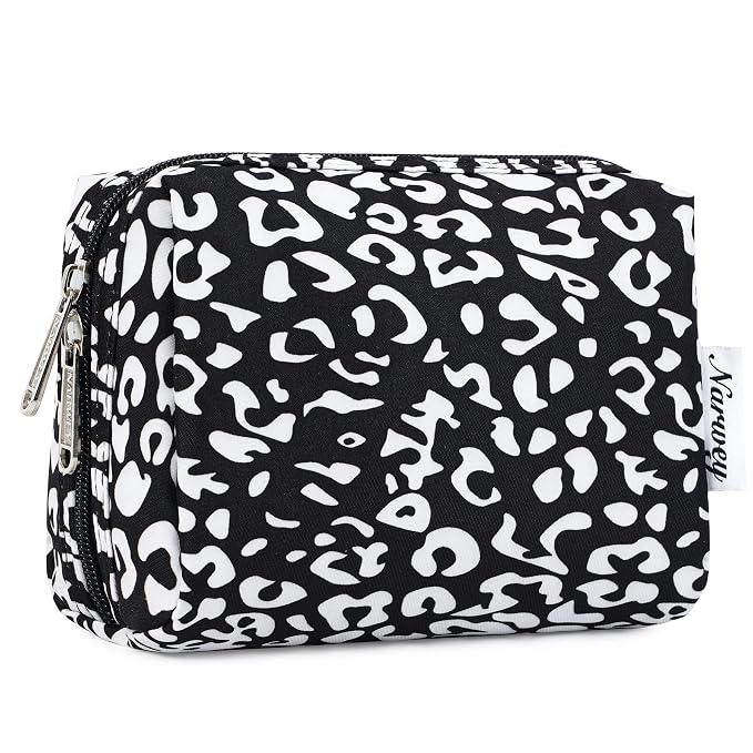 Narwey Small Cheetah Makeup Bag for Purse Mini Cosmetic Bag Travel Makeup Pouch Zipper Pouch Cute Make up Bags with Compartments for Women Girls (Black Leopard, Small)
