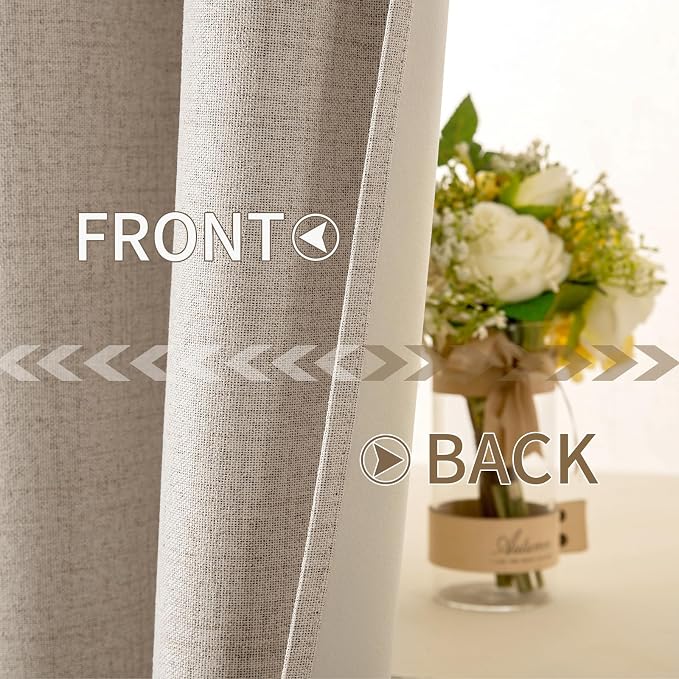 MIULEE Linen Textured Curtains Solid 100% Blackout for Bedroom Thermal Insulated Taupe Grommet Room Darkening Curtains & Drapes Luxury Decor for Living Room 52 x 72 Inch (2 Panels)