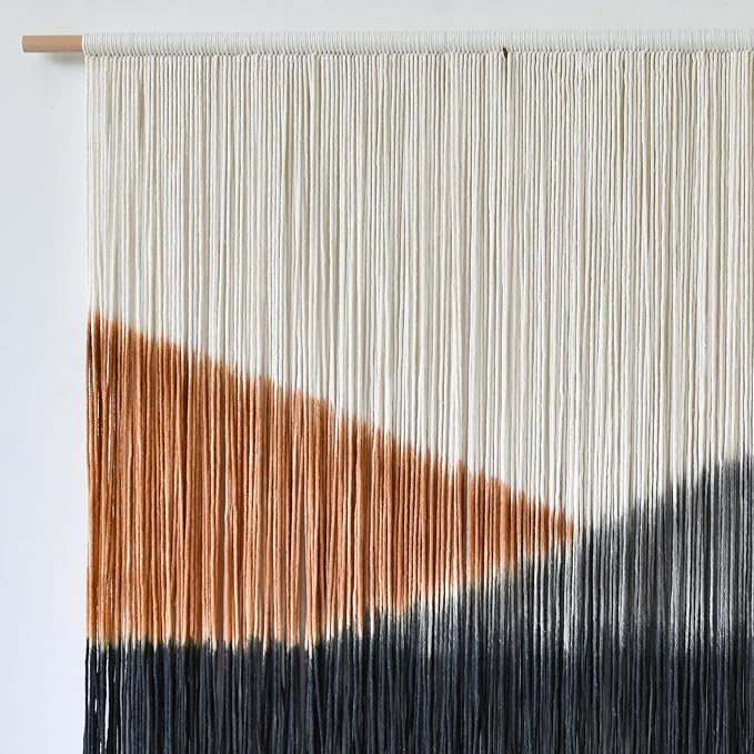 Macrame Wall Hanging Black Dip Dye Boho Wall Art for Living Room 57"W*35"L | Dip Dyed Wall Hanging, Large Wall Art, Handmade Cotton Craft, for Living Room Bedroom Accent, Unique Home Decor