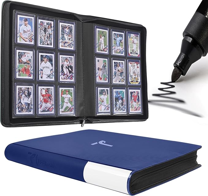 Top Loader Binder for Cards, 9 Pocket, Holds Up to 360 Toploaders with Ringless 20 Double-Sided Sleeves, Side Loading Top Loader Card Binder with Zipper for Trading Sports Cards in 3" x 4" Toploaders