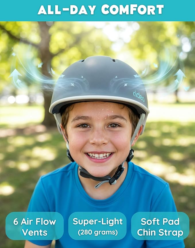 Rideo Kids Bike Helmet for Kids 3-5, Advanced Safety Boys and Girls Helmet, Adjustable & Multi-Sport, Patented Safety Buckle, Toddler to Youth