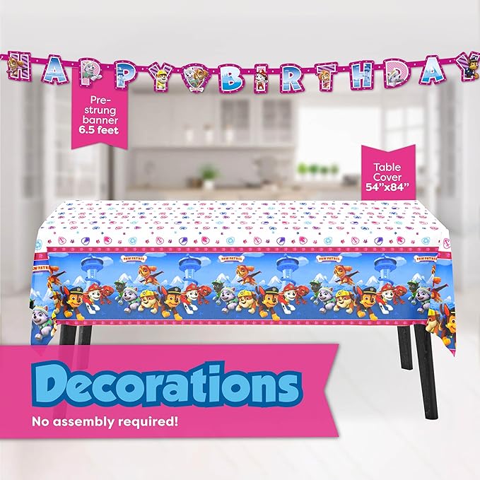 Skye Paw Patrol Birthday Decorations | Serves 16 | Banner, Tablecloth, Plates, Napkins Sticker | Paw Patrol Party Decorations
