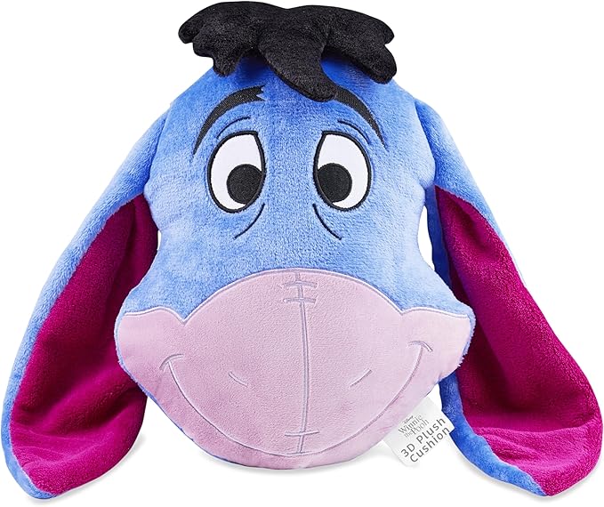 Disney Stitch 3D Plush Cushions for Bed Travel, Cute Cuddle Pillow Stuffed Character Pillow, Bedroom Accessories, Room Decor, Gifts for Kids (Blue Eeyore, L15.35 x W11.81)