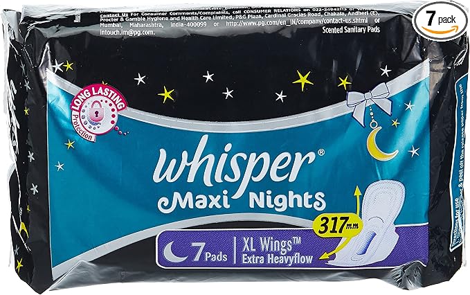 Whisper Maxi Nights 7 Pads -XL Wings Extra Heavyflow - 317mm