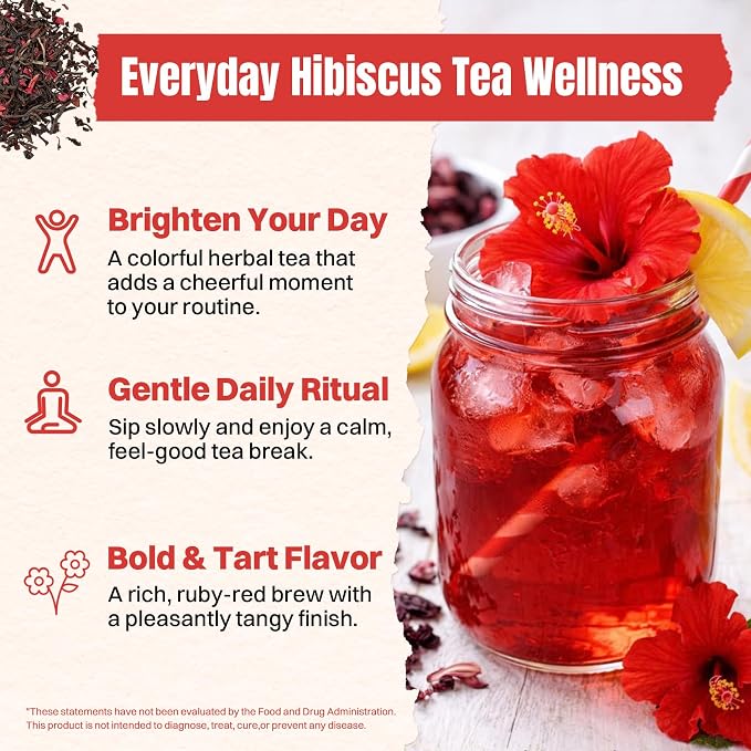 Hiihone Hibiscus Tea Bags 120 Count – Pure Hibiscus Flower Herbal Tea, Caffeine-Free, Tart & Refreshing Flavor, Rich in Antioxidants, Non-GMO, Natural Herbal Tea for Hot or Iced Tea