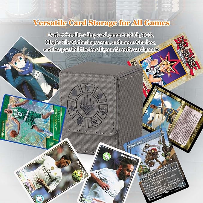 Arkeiliy Card Deck Box, 110+ Storage MTG Deck Box with 50 Pcs Card Sleeve, Collectible Trading Card Cases for Magic Commander and More (Grey)