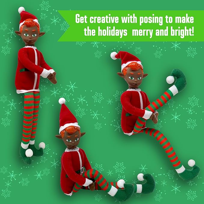 The Original Elf 12" Plush Christmas Elf Doll – Poseable Shelf Sitter with Dangling Legs – Perfect for Christmas Decorations, Toy Elf for Kids, Mini Elf Christmas Elves, and Elf Tree Topper