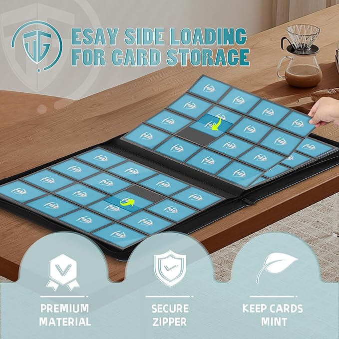 16 Pockets Trading Card Zipper Binder for 1000+ Cards| Secure Side Loading Pockets | Trading Card Album Folder | Compatible with YuGiOh, MTG,Sports Cards (Dark Green 16)