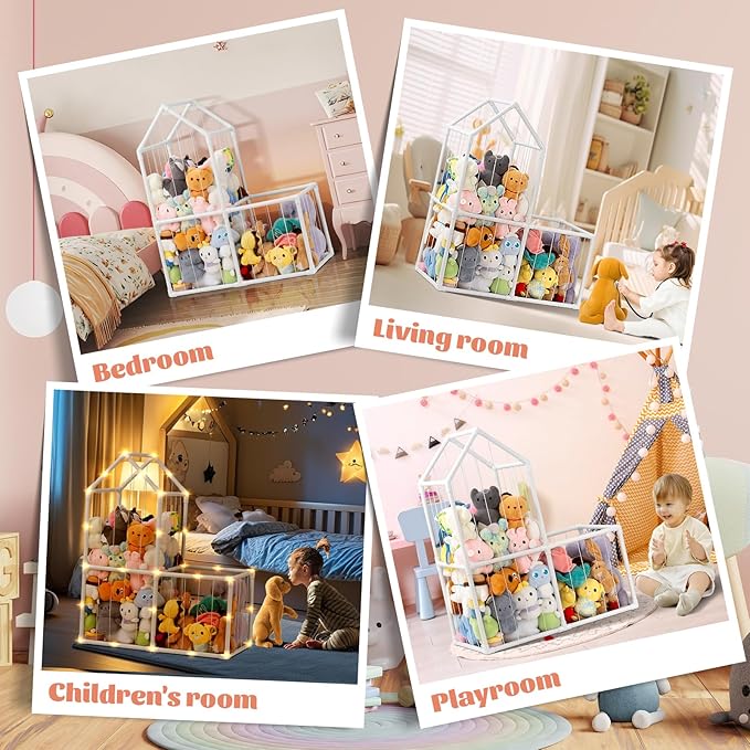 ROMAGIO Stuffed Animal Storage,Large PVC Stuffed Animal Zoo Plushies Storage Plush Toy Organizer Stuffed Plush Holder for Kids Room Bedroom Playroom Nursery(White)