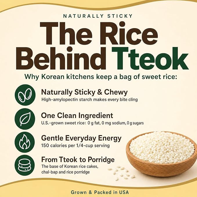Jayone Sweet Rice, 4 lb, Glutinous Rice, Sticky Rice for Rice Cakes, Desserts, Porridge, Multigrain Rice, and Everyday Cooking