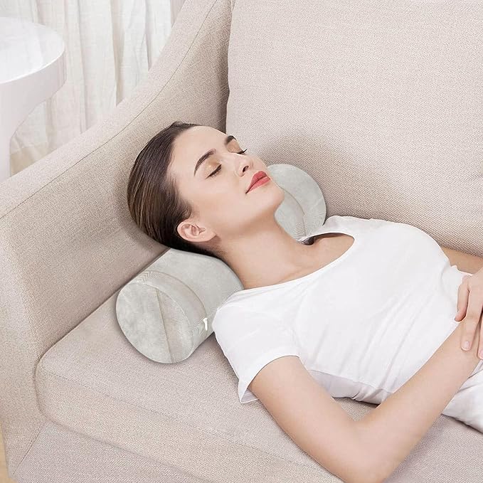Decorative Bolster Pillow Memory Foam Neck Roll Pillow Round Pillows for Neck Cylinder Pillow Bed Roll Pillow for Neck Support Ivory Stripe