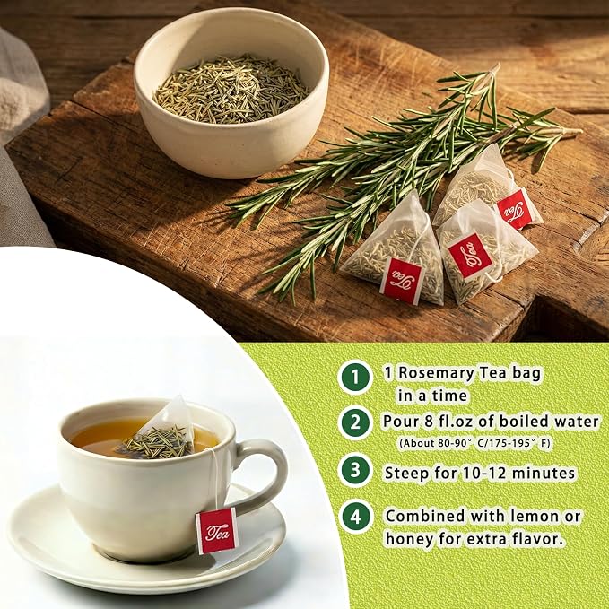 Samcci - Rosemary Tea, 40 Teabags, 1.5g/bag - Pure Dried Rosemary Leaves Tea Bags- Cultivated From Egypt - Non-GMO - Caffeine-free - Support Respiratory Health & Support Hair Growth