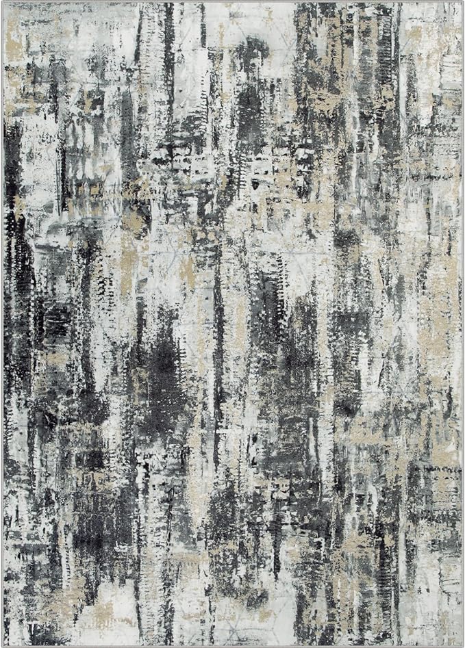 10x14 Area Rugs Washable Rug: Modern Abstract Living Room Rug Soft Anti-Skid Thin Carpet Indoor Floor Non-Shedding Carpets for Bedroom Dining Room Farmhouse Nursery Home Office Black Grey Gold