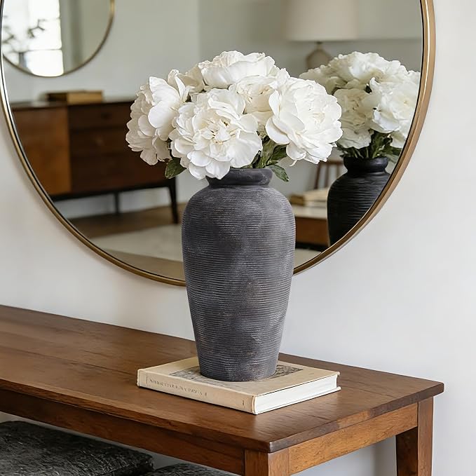 Starttag Large Ceramic Rustic Vase, 11 inch Farmhouse Flowers Tall Vase Vintage Texture Pottery Floor for Indoor Table, Centerpieces, Living Room Home Decor, Bronze