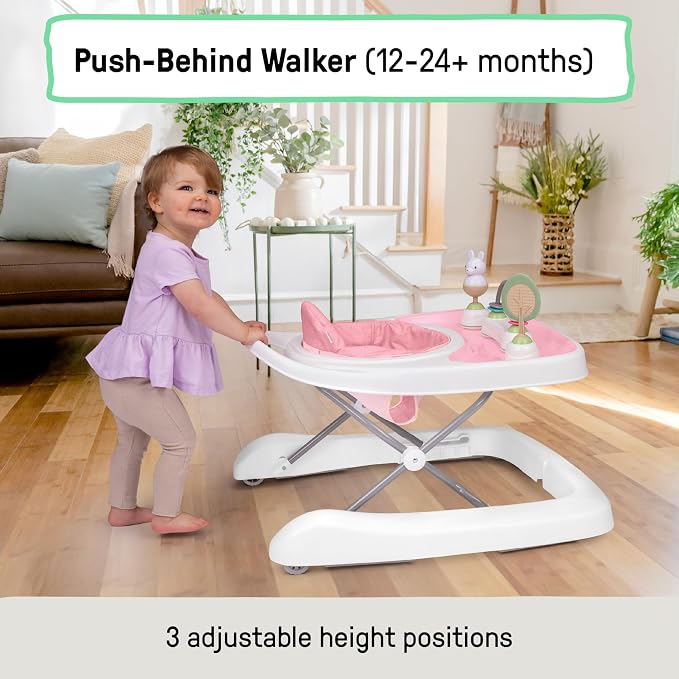 Ingenuity Step & Sprout 3-in-1 Foldable Baby Activity Walker with Removable Toys Ages 6 Months +, Pink