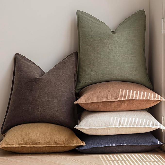 Foindtower Pack of 2, Decorative Linen Solid Throw Pillow Covers Soft Accent Cushion Case Farmhouse Neutral Pillowcase for Chair Couch Sofa Bedroom Living Room Home Decor 22x22 Inch Olive Branch Green