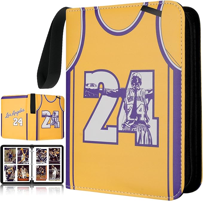 HBK Basketball Card Binder 400 Pockets, Waterproof PU Leather Sports Card Holder with Zipper, 3-Ring Trading Card Album with 50 Removable Sheets, Yellow (KB24)