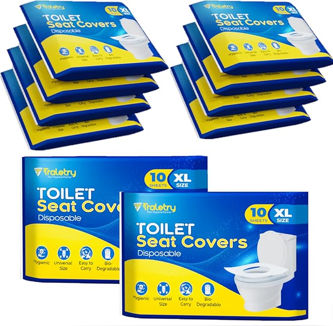 Toilet Seat Covers Disposable Flushable Travel Pack of 100, XL Biodegradable Paper Toilet Seat Covers for Adults & Kids, Public Restroom, Airplane & Camping Travel Essentials