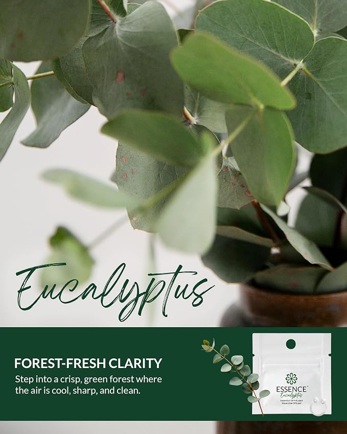 Essence Wearable Aromatherapy Nasal Diffuser – Eucalyptus Essential Oil Nose Ring Silicone Inhaler for Stress & Mood Support - Made in USA & Travel-Friendly (3 Pack)