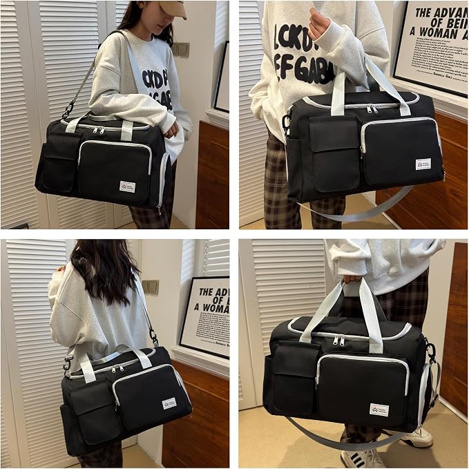 Small Gym Bag for Women, Travel Duffle Bag Carry On Weekender Bag with Shoe Compartment