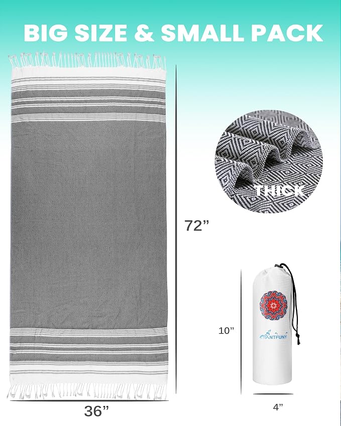 2 Pack Turkish Beach Towel Quick Dry Sand Free Mens Birthday Gift Idea for Dad Father Day Husband Brother Uncle Boyfriend in Law Male Boss Grandpa Him Retirement 60th 50th 40th 30th Wife Daughter Son