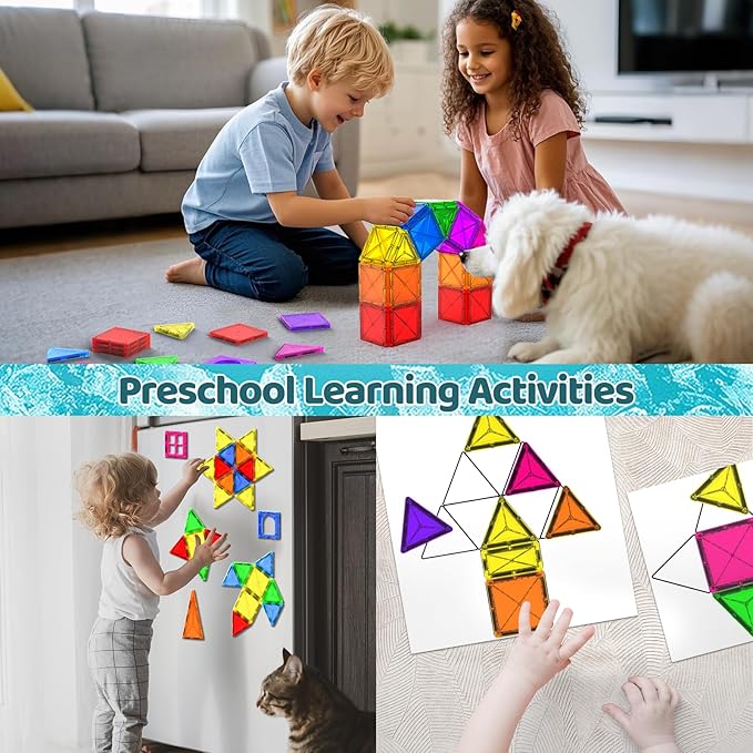 Mini Magnetic Tiles Toddler Toys, Travel Set Magnetic Building Blocks for Kids Ages 3+, Educational Toy for Boys Girls for Sensory Play Preschool Learning Classroom Must Haves Decor