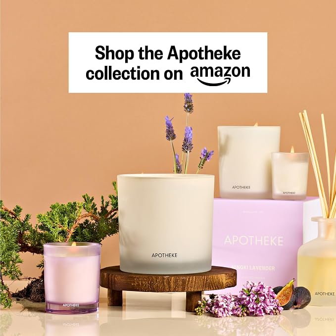 Apotheke Signature Scented Candles for Home, Hinoki Lavender - 10.5 oz - Soy Wax, Non Toxic, Large Jar White - Luxury Candle Gifts for Women & Men - Hinoki Cypress, Lavender, and Lotus Flower