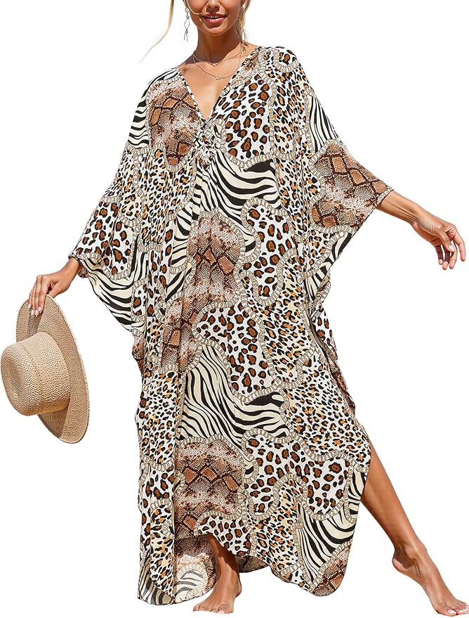 Mumu Dresses for Women Plus Size, Bohemian Kaftan Beach Cover Up Long Maxi Nightgown Soft Loungewear