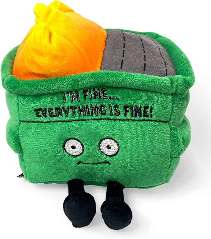 Dumpster on Fire Plushie - I'm Fine, Everything is Fine! Dumpster Fire Plush, Emotional Support Plushie, Funny Plush Toy for Gifting