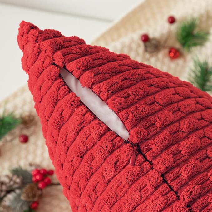 Kevin Textile Soft Corduroy 12"x24" Lumbar Pillow Cover 1 Pack, Red | Boho Stripe Plush Corduroy Decorative Oblong Cushion Cover Modern Farmhouse Home Decor for Sofa Couch Bed Chair