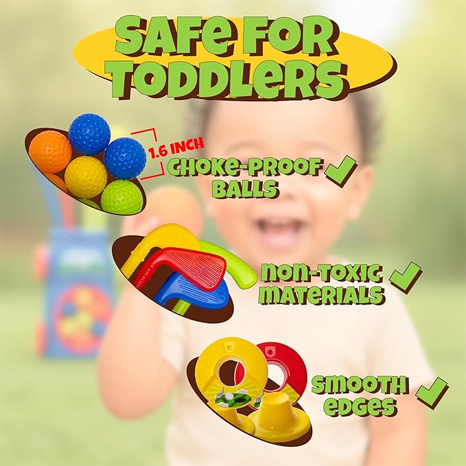 Toddler Golf Set - Kids Golf Clubs, Toddler Toys (Includes Original Kid Golfer Cart & Gloves, 7 Balls and 4 Sticks) Sports & Outdoor Play Toys, Outdoor Toys