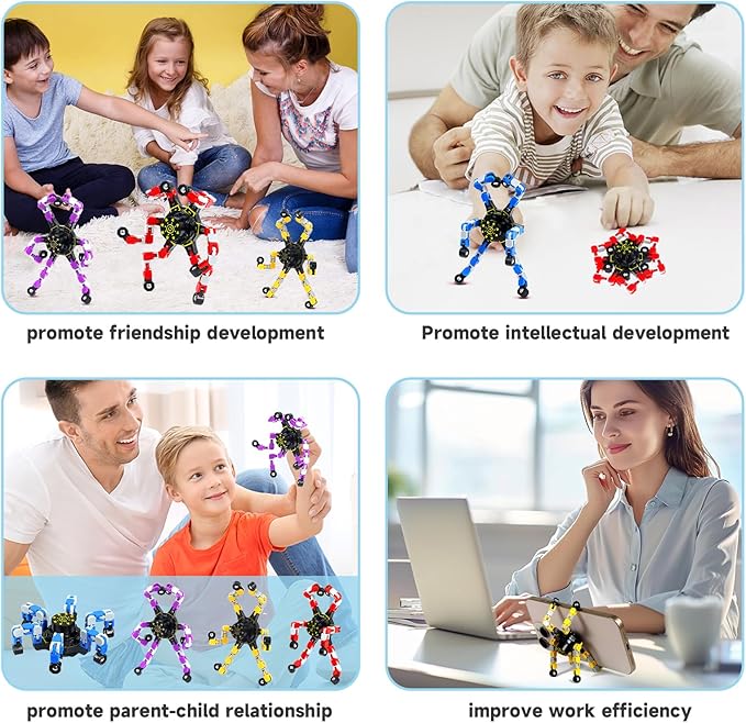4 Pcs Fidget Toys Transformable Fidget Spinners Autism ADHD Anxiety Stress Relief Sensory Toys for Kids and Adults Deformable Robot Spinner Fingertip Gyros for Party Favors Classroom Prizes (Mix)